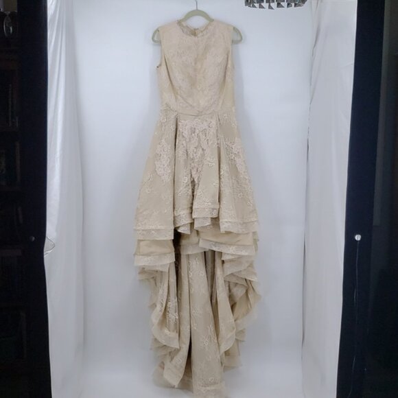Champagne Lace Wedding Prom Elegant Dress High Low German Designer Size 10 - Picture 5 of 11